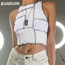 IAMSURE Patchwork White Crop Top Vest Slim O-Neck Sleeveless Tank Tops Women Summer 2021 New Fashion Vintage Casual Streetwear 2024 - buy cheap