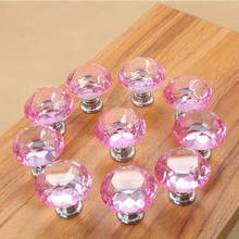 Puxador de porta e gaveta de vidro, 5 peças, rosa 30mm forma de diamante de cristal, para portas internas, portas, botões de vidro 2024 - compre barato