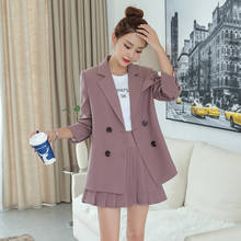Ladies suit autumn new fashion long-sleeved casual long coat temperament self-cultivation pleated skirt women's suit two-piece 2024 - buy cheap