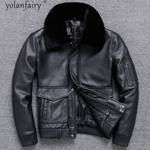 Jaqueta masculina de couro bovino genuíno, casaco masculino de couro bovino legítimo de alta qualidade veste de inverno kj6525 2024 - compre barato