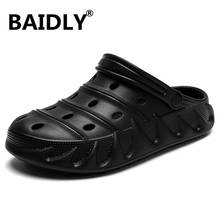 Sandália masculina de borracha com buracos, tamanhos grandes, sapatos de jardim preto, praia, sapatos baixos para homens, amantes de água, chinelos de verão 2024 - compre barato