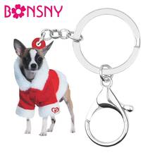 Bonsny Acrylic Christmas Costume Dress Chihuahua Dog Key chains Key Rings Bag Car Purse Keychain For Women Girls Decoration Gift 2024 - buy cheap