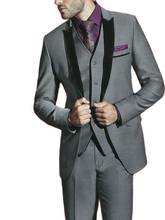 Venda quente cinza bonito mandarin lapela padrinhos terno masculino ternos de casamento prom noivo ternos (jaqueta + calças + colete + gravata) 2024 - compre barato