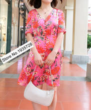 2020 New Ladies Floral Print V Neck Button Closured Short Mini Dress With Short Sleeve 2024 - buy cheap