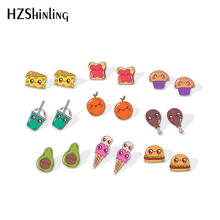 2020 New Avocado Cupcake Hamburger Stud Earring Funny Foods Acrylic Earring Handmade Earrings Epoxy Resin Jewelry 2024 - buy cheap