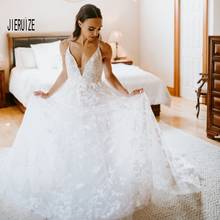 JIERUIZE Lace Praia Vestidos de Casamento Spaghetti Backless Mangas UMA Linha de Vestidos de Noiva Verão Boho Bride Dress Robe de 2024 - compre barato