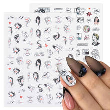 3D Очаровательная леди лицо наклейки для ногтей черные буквы любви слайдеры бумажные украшения для ногтей наклейки для маникюра клейкая пленка TRCA655 2024 - купить недорого
