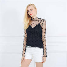 Autumn Winter Women Mesh Bottoming Shirt Fashion Casual Lace Transparent Perspective Long Sleeve Black Base Blouses Shirts 2024 - buy cheap