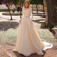 Fsuzwel diseño Vintage o-Cuello de manga larga de una línea de vestido de novia de lujo 2020 cordón vestido de novia vestido de talla grande 2024 - compra barato