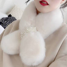 Lenços femininos de pele de coelho, lenço longo com gola cruzada, xale, quente para o inverno 2024 - compre barato