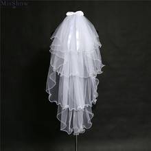 Velo de novia corto de 4 capas, accesorio de boda con peine, cinta de perlas, punta del dedo, blanco marfil, barato, 2019 2024 - compra barato