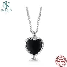 INALIS-collar con colgante de corazón negro para mujer, de Plata de Ley 925, cadena trenzada única, joyería fina 2024 - compra barato