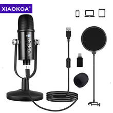 Xiaokoa condensador profissional usb com microfone para gravação, com suporte de volume echo para estúdio podcast e youtube 2024 - compre barato