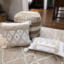 Funda de almohada bordada geométrica de lona blanca, con lentejuelas, borlas, para el hogar, 30x50cm/45x45cm 2024 - compra barato