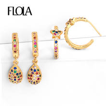 FLOLA CZ Rainbow Teardrop Earrings For Women Crystal Star Huggie Earrings Small Cubic Zirconia Gold Filled Women Jewelry ersq17 2024 - buy cheap