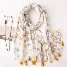 Spring Women Viscose Scarf Butterfly Print Thin Summer Ladies Head Wraps Yellow White Muslim Hijabs 2024 - buy cheap