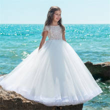 New Flower Girl Dresses For Wedding Tulle Ball Gown Short sleeve Lace Applique First Holy Communion Dresses For Little Girls 2024 - buy cheap