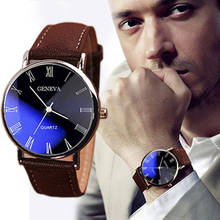 2020 Roman Numerals Blu-Ray Faux Leather Band Quartz Analog Business Men's Wrist Watches Fashion Men's Watch Men Casual Business 2024 - buy cheap