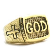 316l aço inoxidável masculino legal ouro-cor cruz deus jesus cristo anel mais novo 2024 - compre barato