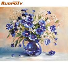 Diy pintura a óleo por número kit sobre tela flores azuis para adultos desenho com escovas pintura abstrata 2024 - compre barato