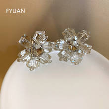 FYUAN прозрачные геометрические серьги-гвоздики с кристаллами для женщин большие серьги в форме цветка модные крупные ювелирные изделия 2024 - купить недорого