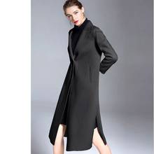 Abrigo de lana para mujer, Chaqueta larga de Cachemira de doble cara, gruesa, negra, ropa coreana, medio, invierno, nuevo estilo 2024 - compra barato