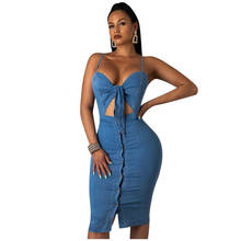 2019 Women Vintage Blue Slim Denim Dress Date Club Sexy Spaghetti Strap Button Backless Sundress Split Jean Bodycon Dresses 2024 - buy cheap