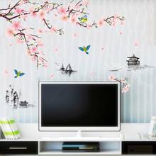 Pegatina de pared de árbol y pájaro con flores de primavera, calcomanía artesanal para decoración del hogar, sala de estar y dormitorio 2024 - compra barato