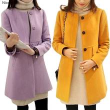 Ladies Woolen Winter Warm Coat Plus Size Solid Color Overcoat A-shaped Long Sleeve Coat Women Outwear 2024 - buy cheap