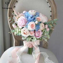 Lovegrace Bride Wedding Bouquet Artificial Silk Rose Flower Bridesmaid Holding Bouquets Pink Blue Wedding Supplies Table Decor 2024 - buy cheap