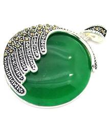 Free shipping  925 Sterling Silver Natural Green jade Round Marcasite Round Pendant 35MM 2024 - buy cheap