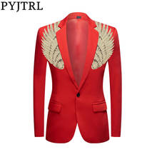 Pyjtrl conjunto jaqueta masculina vermelho com asas, casamento justo homens figurino palco fantasia para cantores 2024 - compre barato