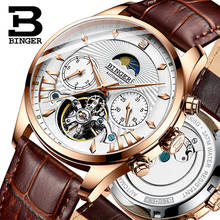 Switzerland BINGER Brand Men's  Automatic Business WristWatch Chronograph Sapphire Japan Mechanical Skeleton Moon Phase Relogio 2024 - buy cheap