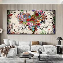 Абстрактная масляная живопись на холсте, цветное сердце, цветы, постер, настенное искусство для гостиной, украшение, картины для дома 2024 - купить недорого