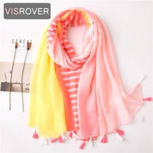 VISROVER 2020 strip printing viscose spring summer scarf  with tassel Fashion beach Wraps Spring Shawls Hijab gift wholesales 2024 - buy cheap