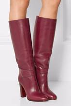 Fashion Female Winter Thigh High Boots PU Leather Solid Red Wine Women Knee-High Boots Chunky High Heel Dress Shoes Women 2024 - buy cheap