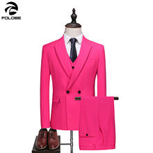 FOLOBE-traje de novio fucsia para hombre, esmoquin ajustado, ropa de trabajo Formal de negocios, conjunto de 3 piezas (chaqueta + Pantalones + chaleco) 2024 - compra barato