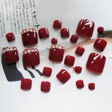 Unhas falsas de tamanho longo, novas unhas postiças de 24 cores, cabeça redonda, dicas de arte com cola, para moças, vinho tinto sexy, dropship 2024 - compre barato