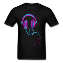 Pixel Music Headphones Black T-Shirts 100% Cotton Men Short Sleeve Tees Summer Autumn Top T-shirts Customized T-Shirt Retro 2024 - buy cheap