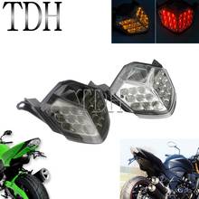 Luz de freio e seta led para kawasaki, z750 z1000 ninja zx10r zx6r 636, sinal de seta, luz traseira integrada, fumaça 2024 - compre barato