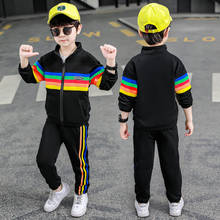 Muelle de arco iris de los niños de otoño ropa de bebé niños abrigo + Pantalones 2 unids/set niños traje ropa de joven de alta calidad 2024 - compra barato