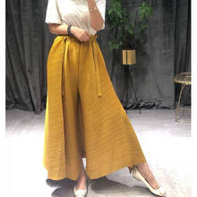 Plus Size Pants Women Autumn New Stretch Miyake Pleated Solid Color Elastic Waist Loose Casual Wide Leg Pants Female 2024 - buy cheap