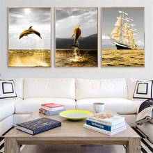 Gold Sea Dolphin Abstract Landscape Ship Wall Art Canvas Painting Nordic Posters And Prints Wall Pictures For Modern Room Decor 2024 - buy cheap