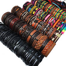 Ramdon 50Pcs/set Wrap Woven Fashion Handmade Men Bracelets Male Women Leather Bracelet Men Bangle Wholesale Jewelry Gift  WP13 2024 - buy cheap