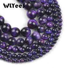WLYeeS-Cuentas redondas de ojo de tigre Natural de piedra púrpura, bolas sueltas de 4, 6, 8, 10 y 12MM para pulsera, collar para fabricación de joyas, 15 2024 - compra barato