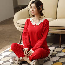 Women V-Neck Pajamas Full Cotton Pajama Sets Sleepwear Long Sleeve Top+Long Pants Pajamas Wedding Festive Red Home Clothing XXXL 2024 - buy cheap