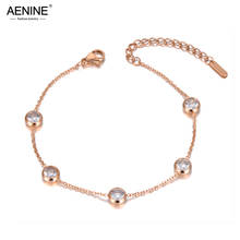 AENINE Trendy Sparkling Stainless Steel 5Pcs CZ Crystal Charm Bracelets For Women Bohemia Beach Chain & Link Bracelet AB20003 2024 - buy cheap