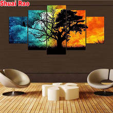 5 peças árvore abstrata bordado diamante 5d diy pintura diamante paisagem noturna mosaico daipor arte, multi-imagens decoração presente, 2024 - compre barato