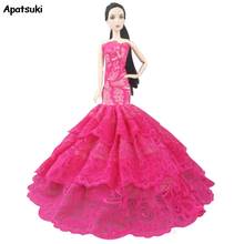 1pc Pink Lace Wedding Dress Party Gown Dresses Outfits Clothes for Barbie Doll Clothing Handmade DIY Toy for Kids Best Gift Girl 2024 - buy cheap