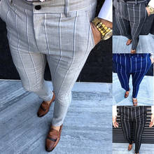 Homens chinos magro ajuste calças para homens chino calças xadrez design moda cinza com listra casual cor sólida 2020 2024 - compre barato